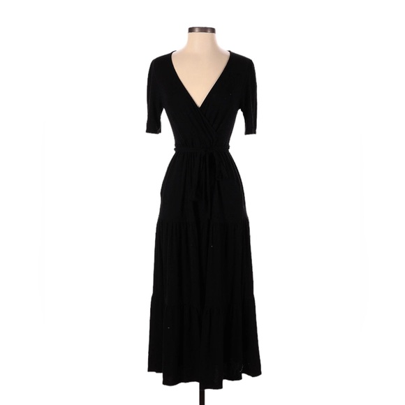 Boden Tiered Wrap Jersey Maxi Dress black short sleeve size 6 petite - Picture 6 of 13